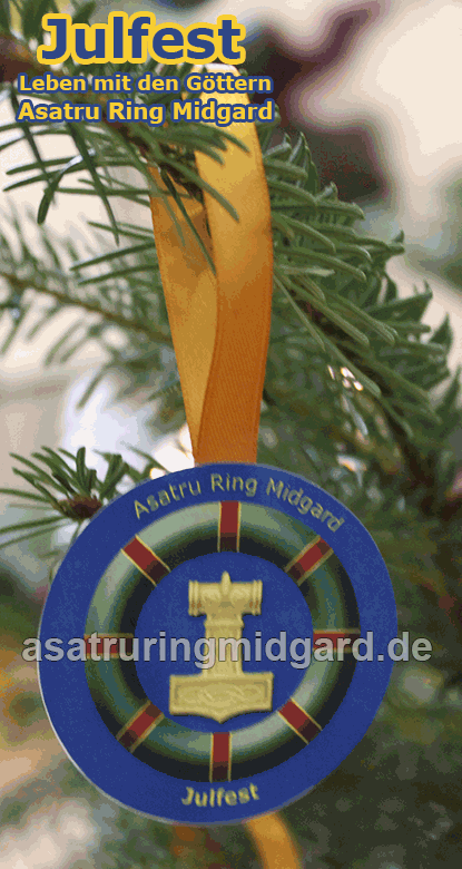 Julfest Symbol Hammer im Kranz Asatruu Ring Midgard